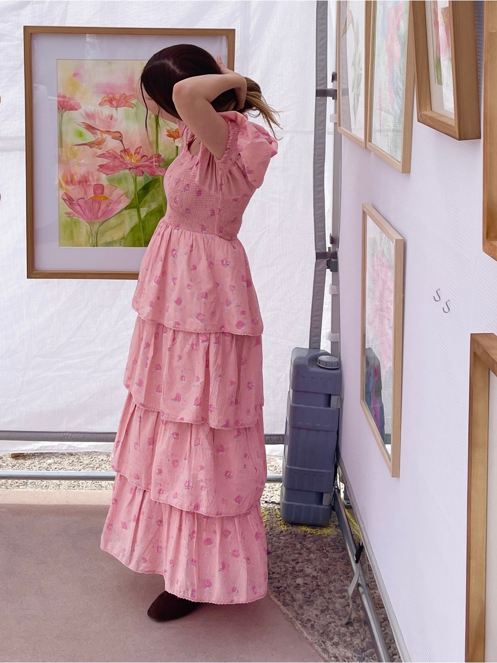 LoveShack Fancy Pink Tiered Floral Dress